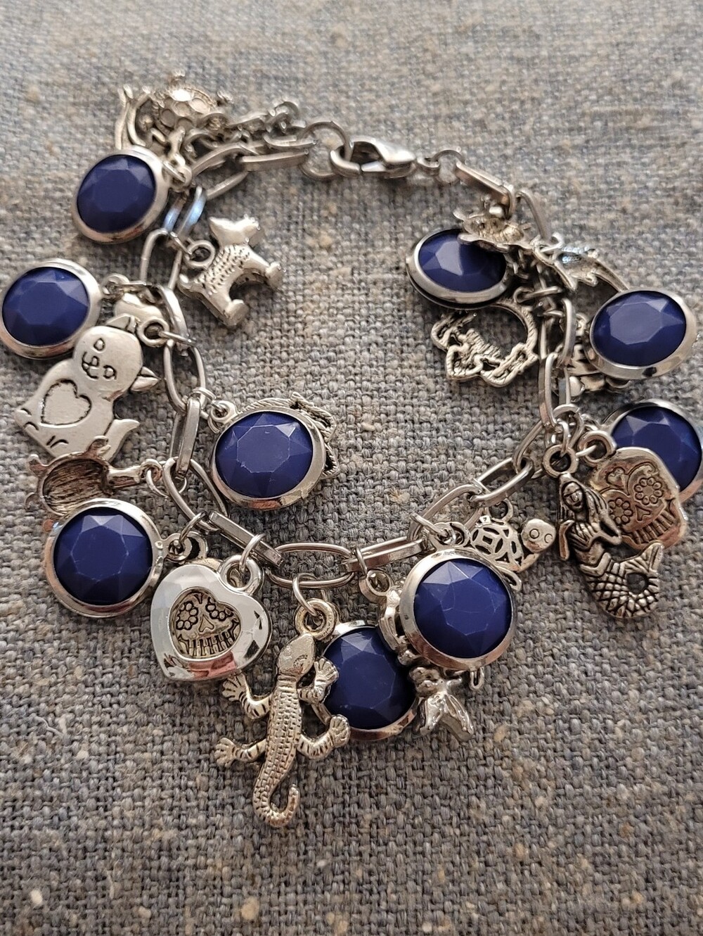 Charm Bracelet with  Blue Bead Accents